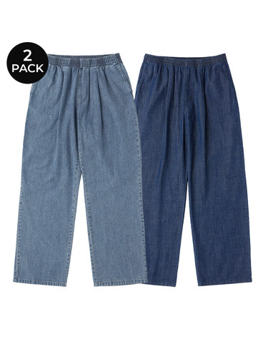 [2PACK] 린넨 밴딩 세미와이드 데님 팬츠 (2COLOR)