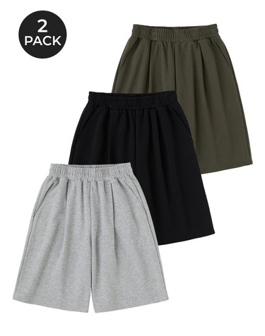 [2PACK] 버뮤다 와이드 스웨트 숏 팬츠 (3COLOR)
