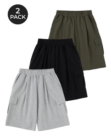 [2PACK] 버뮤다 와이드 카고 스웨트 숏 팬츠 (3COLOR)