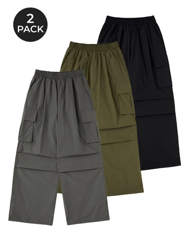 [2PACK] Waterproof 원턱 카고 파라슈트 와이드 팬츠 (3COLOR)