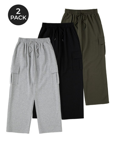 [2PACK] 원턱 와이드 카고 스웨트 팬츠 (3COLOR)