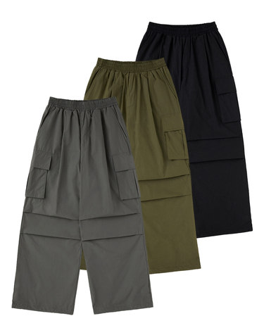 Waterproof 원턱 카고 파라슈트 와이드 팬츠 (3COLOR)