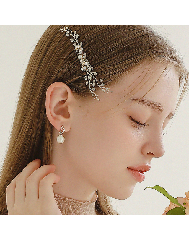 제이로렌 제이로렌 낙엽 진주 웨딩 빗핀 H0953 착용컷