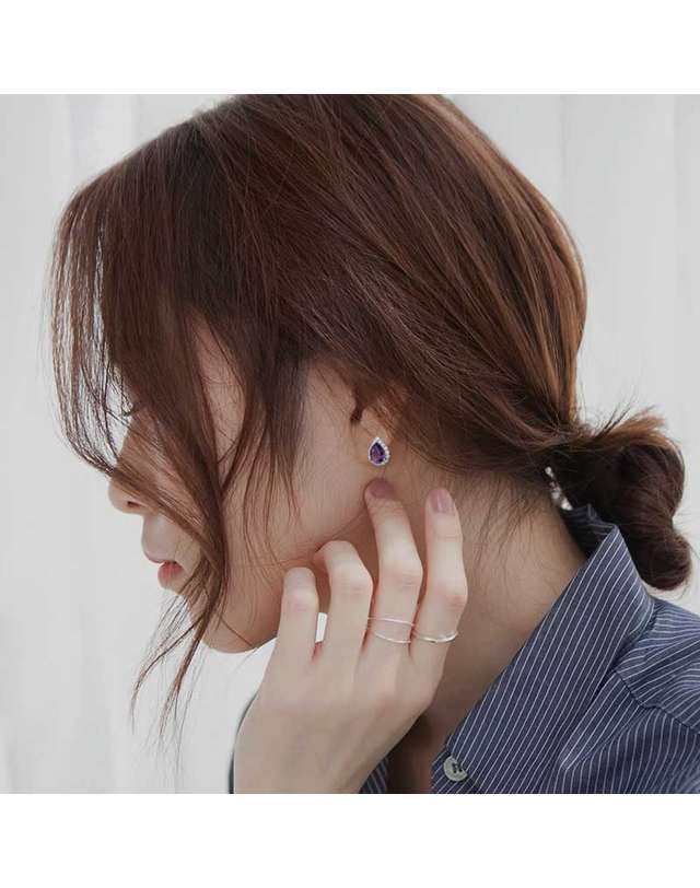 바이데이지 바이데이지 물방울 자수정 원석 실버 귀걸이 Be0698 착용컷