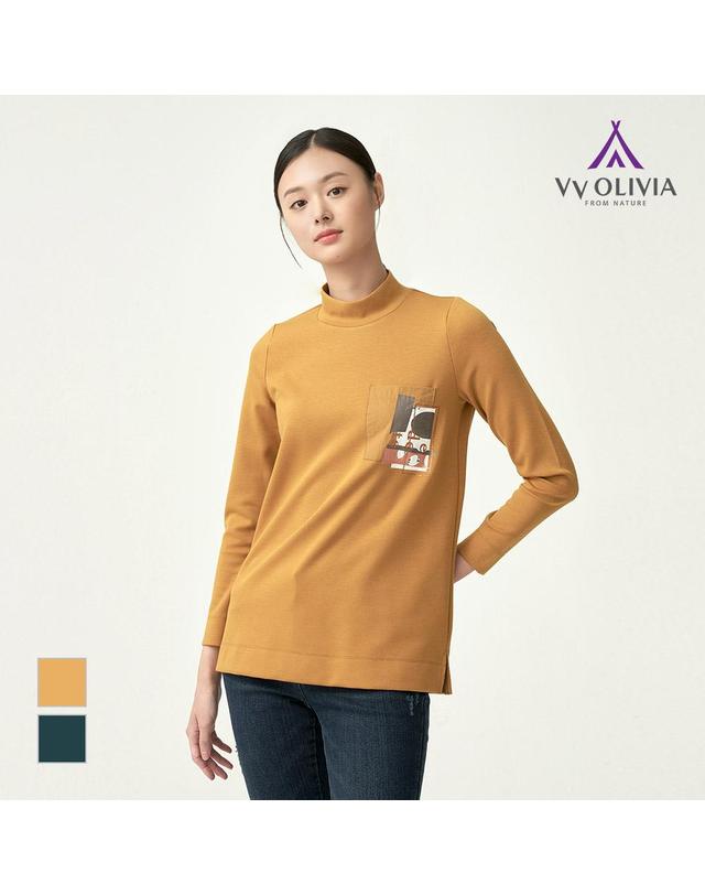 올리비아로렌 주머니 프린트 티셔츠_VVCALXWA361 착용컷