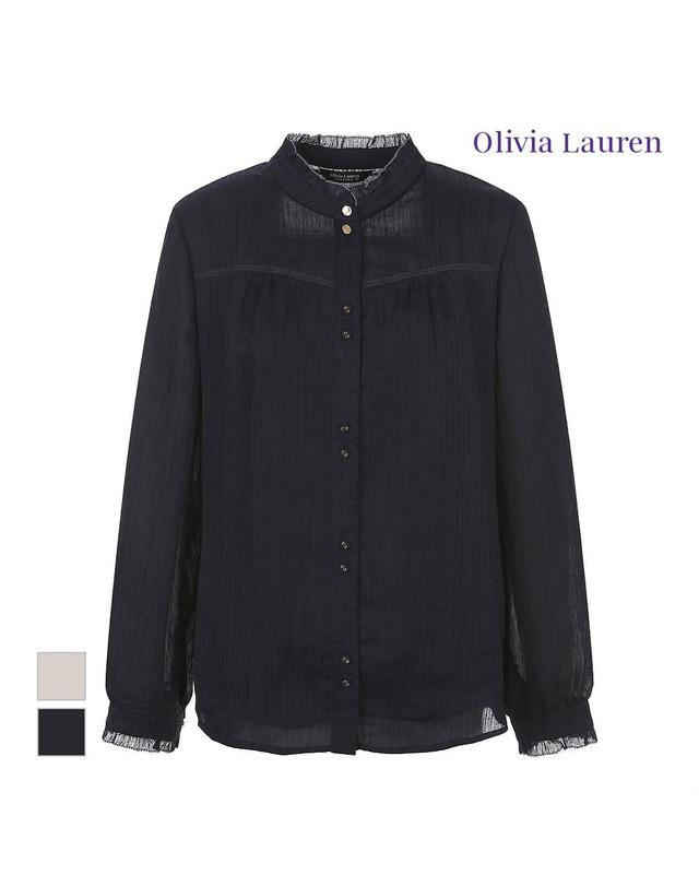 올리비아로렌 자수 프릴넥 블라우스_VORNL4S2171 착용컷