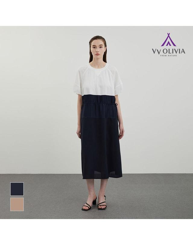 올리비아로렌 배색 블록 원피스_VVCOA4M4461 착용컷