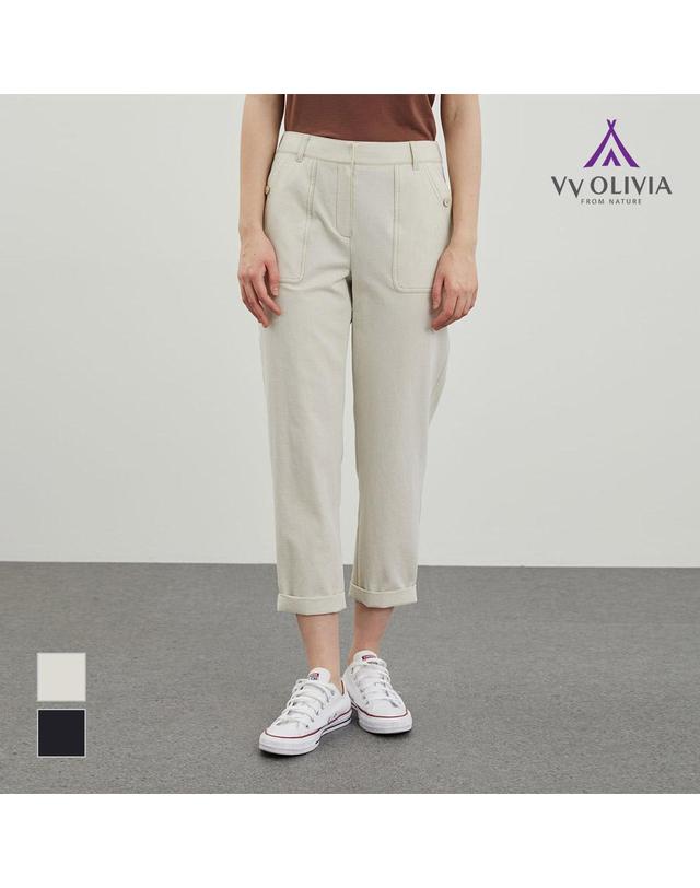 올리비아로렌 배색 스티치 배기 팬츠_VVPDL4M3271 착용컷