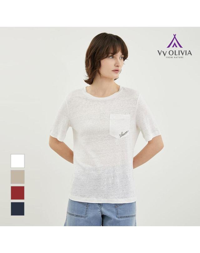 올리비아로렌 포켓 린넨 티셔츠_VVBAS4M4151 착용컷