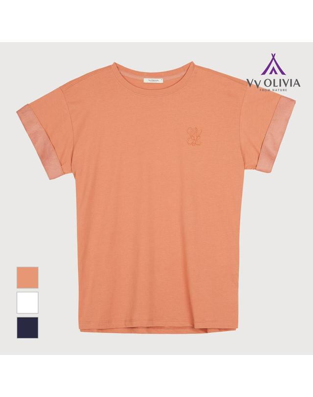 올리비아로렌 로고 옆트임 반팔 티셔츠_VVCASYM6436 착용컷