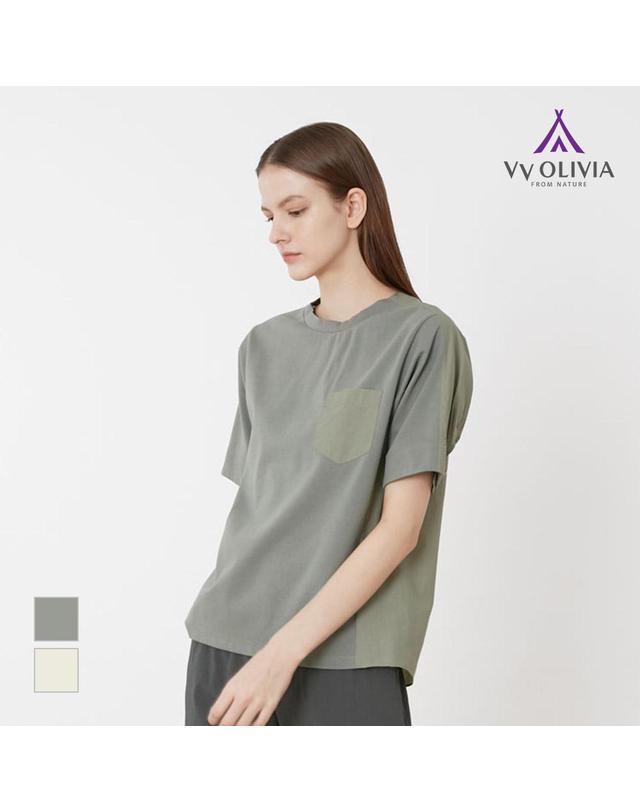 올리비아로렌 셔츠 블록 티셔츠_VVCAS3M4481 착용컷