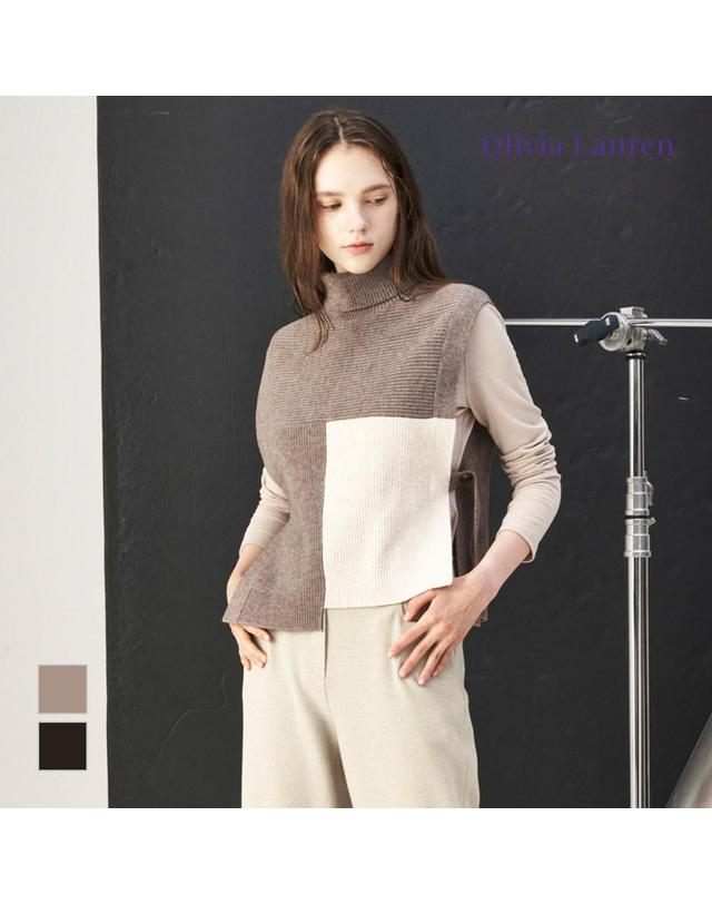 올리비아로렌 [올리비아로렌] 배색 터틀넥 니트베스트_VOCBN5W9231 착용컷