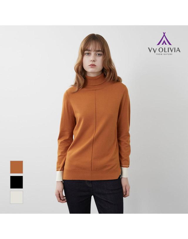 비비올리비아 [비비올리비아] 터틀넥 소매배색 풀오버_VVBBL3W9281 착용컷