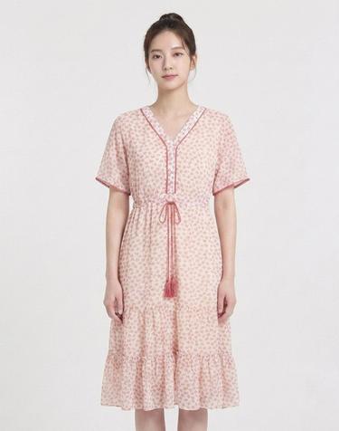 [에꼴드파리] 브이넥 잔패턴 반팔원피스_CB27WOC044Z