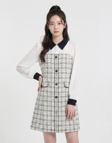 [에꼴드파리/드라로얄] 체크 배색디자인 원피스_RB34WOAM10Z