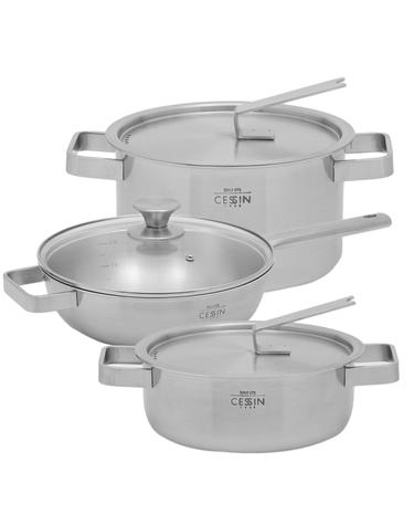 [세신 퀸센스] 통5중 5PLY 스테인레스 냄비 3종세트 - 전골20cm/양수20cm/편수 웍24cm