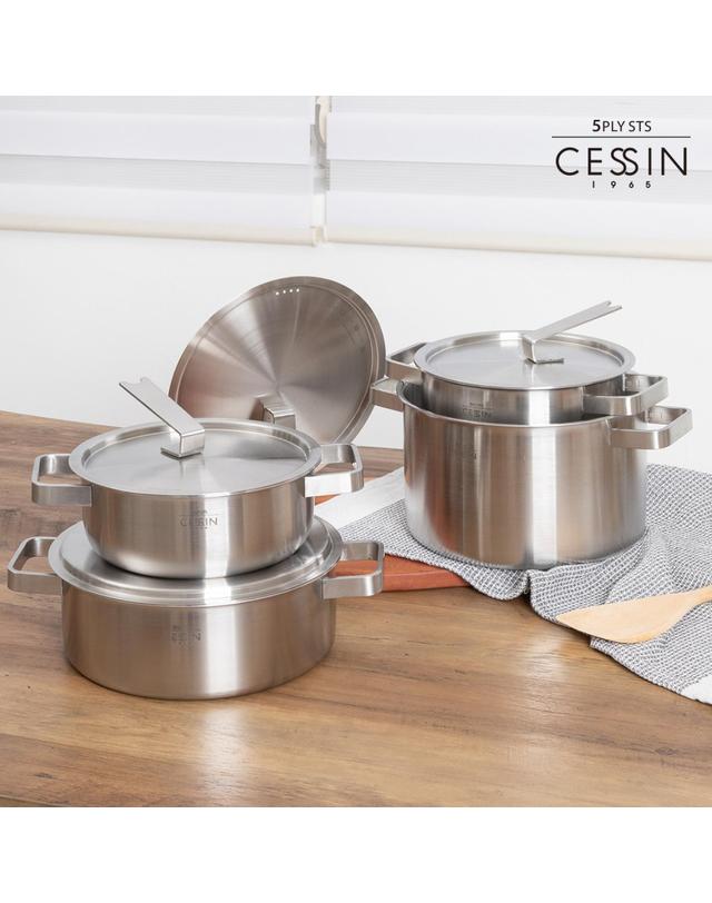 퀸센스 [세신 퀸센스] 통5중 5PLY 스테인레스 냄비 3종세트 - 편수 웍20cm/양수20cm/양수24cm 착용컷