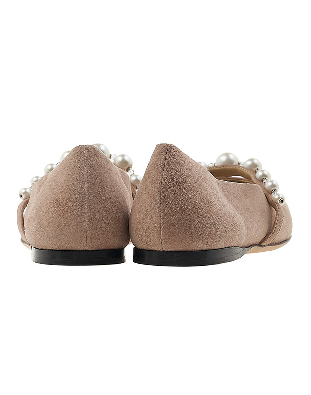 지미추 [지미추] 여성 에이드 스웨이드 플랫슈즈 ADE FLAT SZR BALLET PINK WHITE 착용컷