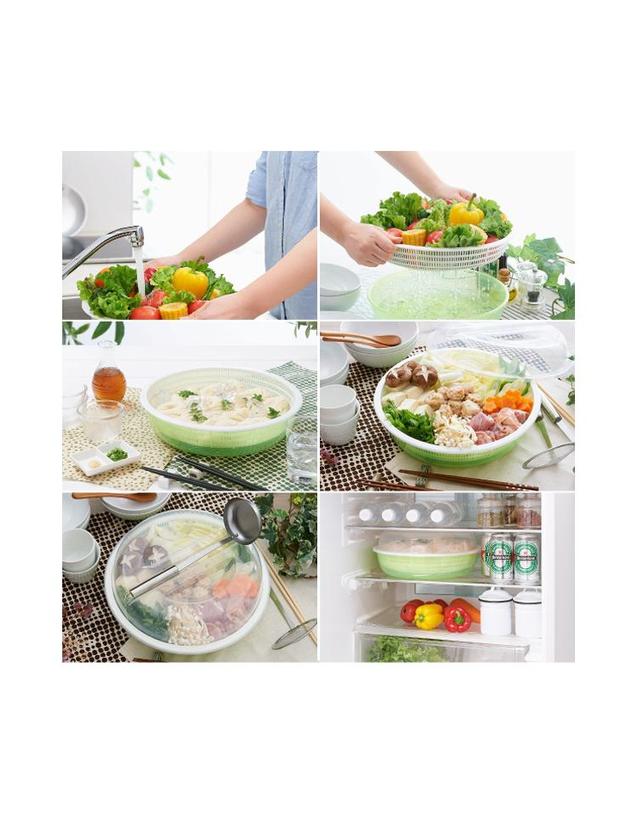 요시카와쿠니 식탁용 와이드형 재료채반&트레이(뚜껑포함) STK-22（그린） 착용컷