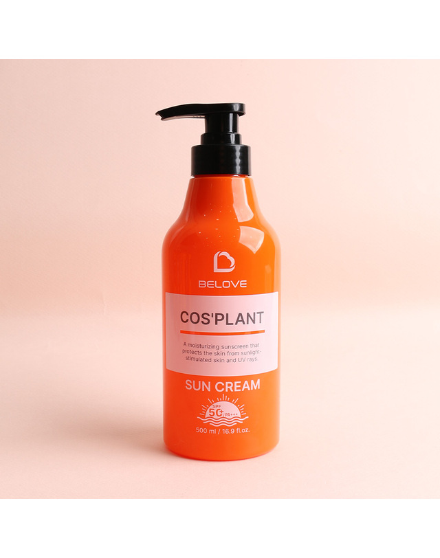 비러브 비러브 코스플랜트 선크림 500ml SPF50+PA+++ /백탁없는 온가족 대용량 썬크림 펌프형 착용컷