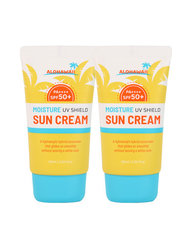 (2개)알로하와이 UV쉴드 모이스처 선크림 60ml SPF50+ PA++++ /백탁없는 혼합자차 썬크림 선블록 자외선차단제