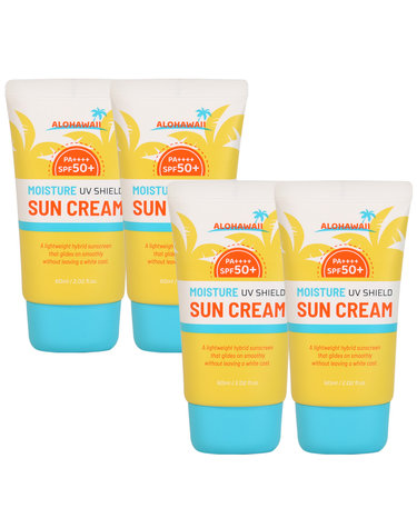 (4개)알로하와이 UV쉴드 모이스처 선크림 60ml SPF50+ PA++++ /백탁없는 혼합자차 썬크림 선블록 자외선차단제