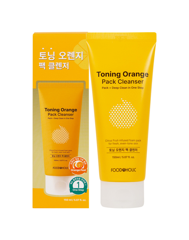 푸드어홀릭 (1+1)푸드어홀릭 토닝 오렌지 팩 클렌저 150ml /클렌징폼 워시오프팩 착용컷