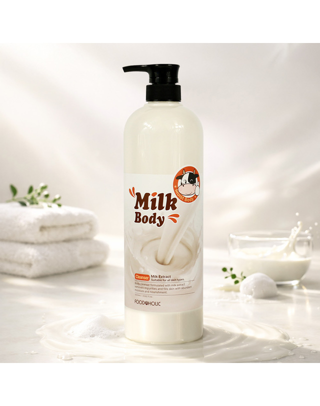푸드어홀릭 (1+1)푸드어홀릭 밀크 우유 바디클렌져 1000ml 대용량 /바디워시 착용컷