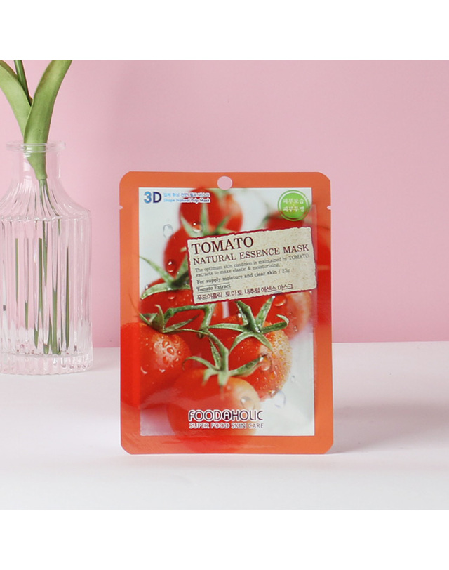 푸드어홀릭 (100매)푸드어홀릭3D 토마토 내추럴에센스 마스크팩 착용컷
