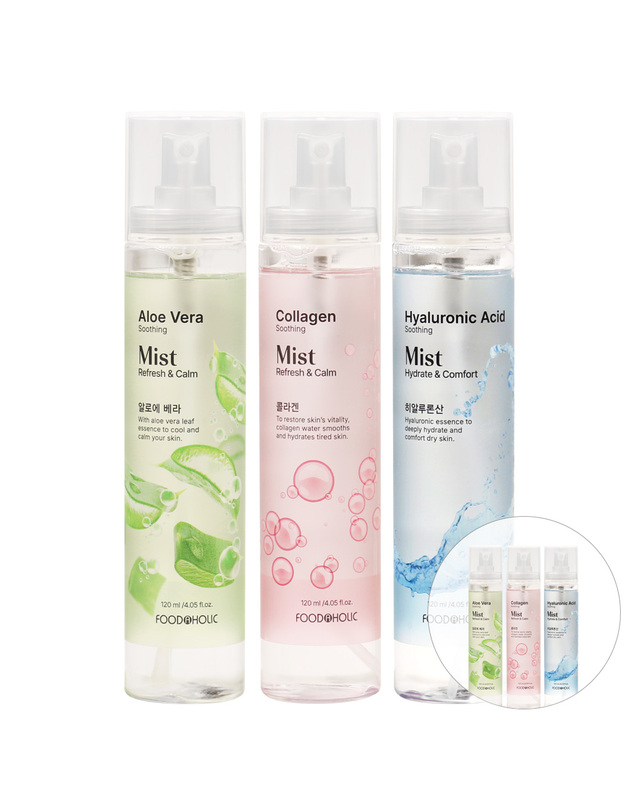 푸드어홀릭 (1+1)푸드어홀릭 수딩미스트 120ml 3종 택 /콜라겐.알로에베라.히알루론산 착용컷