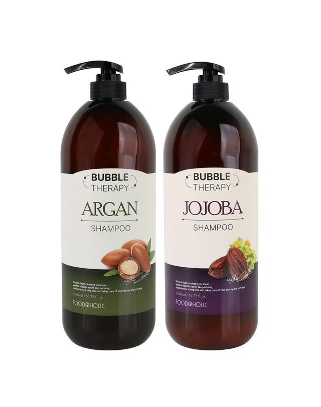 푸드어홀릭 버블 테라피 샴푸 1500ml 대용량 택1/아르간.호호바 착용컷