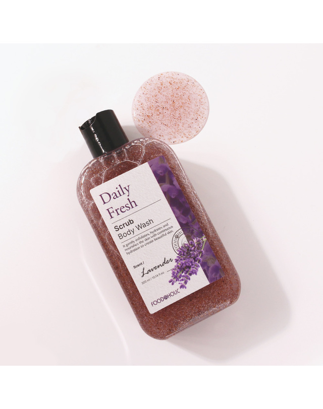 푸드어홀릭 푸드어홀릭 데일리 프레시 스크럽 바디워시 라벤더 300ml /촉촉한 저자극 각질케어 착용컷