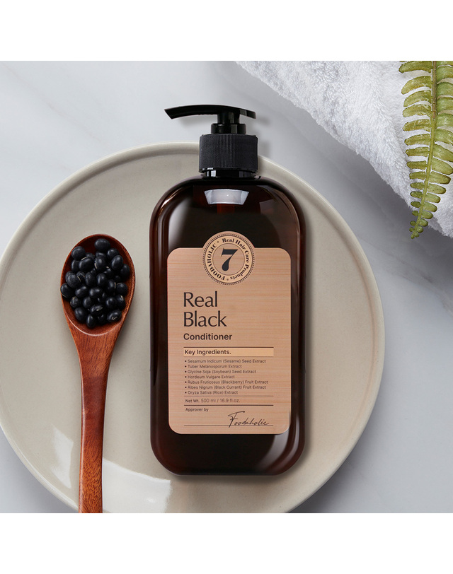 푸드어홀릭 (1+1)푸드어홀릭 리얼 블랙-7 컨디셔너 500ml /약산성 블랙푸드 케라틴 린스 착용컷