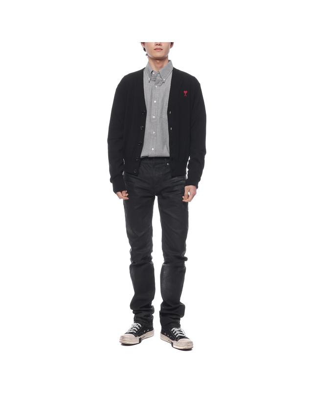 아미 24SS 남성 하트 로고 울 가디건 (BFHKC111 KN0025 001 M 24S) 착용컷