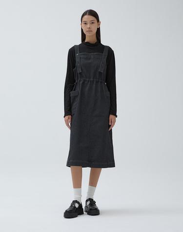 W 데님 스웻 서스펜더 원피스 Black