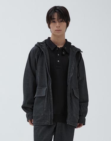 데님 스웻 후드 자켓 Black