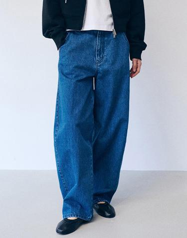 W 에센셜 데님 베럴 레그 팬츠 Middle Blue