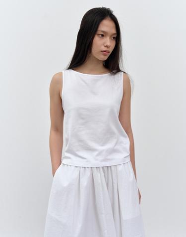 W 모달 보트넥 슬리브리스 탑 White