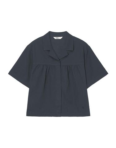 W 시어서커 셔링 반팔 셔츠 Navy