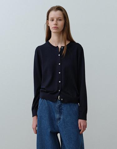 W 라운드 넥 가디건 Navy