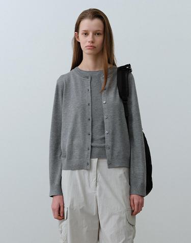 W 라운드 넥 가디건 Melange Gray