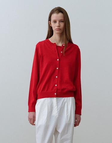 W 라운드 넥 가디건 Red
