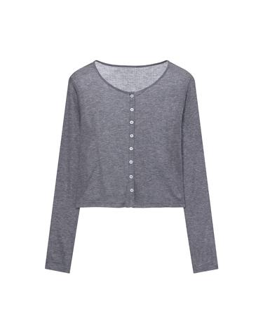 W 크롭 니트 가디건 Melange Gray