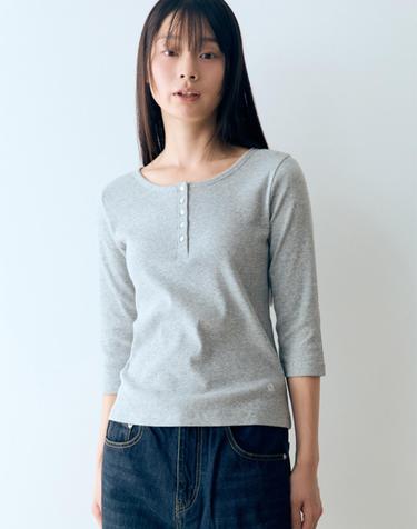 W 골지 7부 티셔츠 Melange Gray