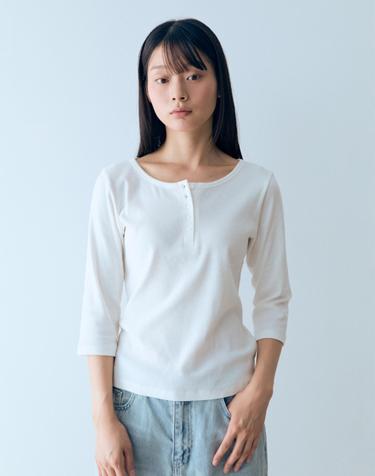 W 골지 7부 티셔츠 White