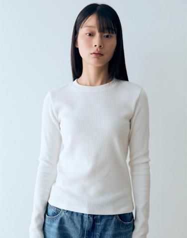 골지 라운드 긴팔 티셔츠 White