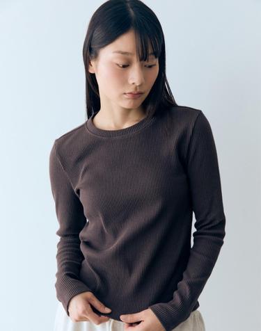 골지 라운드 긴팔 티셔츠 Dark Brown