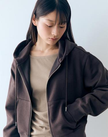W 에센셜 스웻 후드 집업 Brown