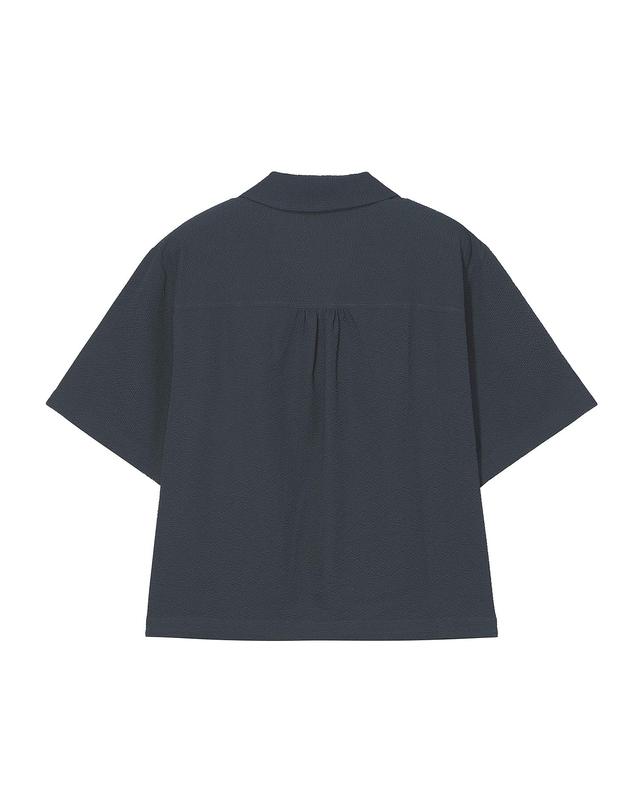 나우 W 시어서커 셔링 반팔 셔츠 Navy 착용컷