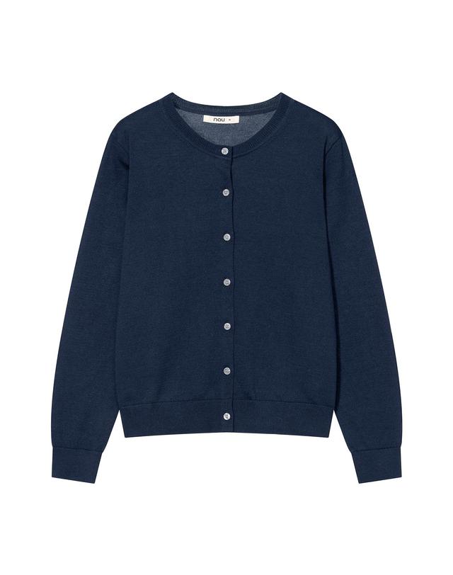 나우 W 라운드 넥 가디건 Navy 착용컷